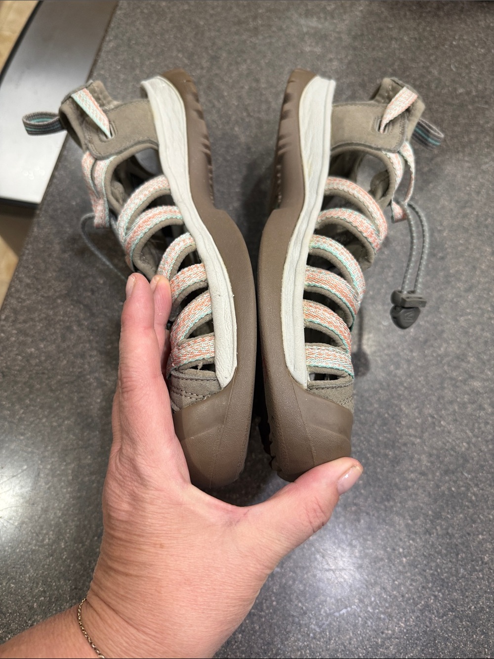 KEEN Women's astoria west hiking Sandals in Taupe with Coral Accents - Picture 12 of 12